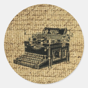 Journalist scripts burlap antiek typemachine ronde sticker