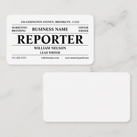 journaliste visitekaartje (Voorkant / Achterkant)