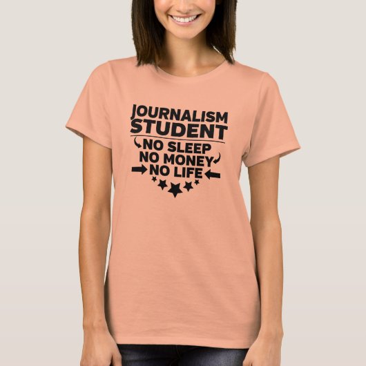 Journalistiek College Student Geen leven of geld T-shirt (Voorkant)