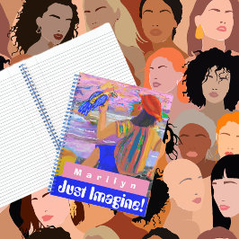 Journalistieke vrouw en vogel personaliseren notitieboek