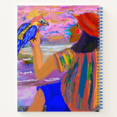 Journalistieke vrouw en vogel personaliseren notitieboek (Achterkant)