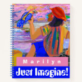 Journalistieke vrouw en vogel personaliseren notitieboek (Voorkant)