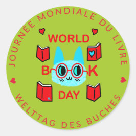 Journée Mondiale du Livre / Wereldboekendag Cat Ronde Sticker