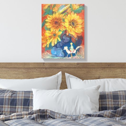 Journey of Whimsy: Sunflower & Rainbow Canvas Afdruk (Insitu (Slaapkamer))
