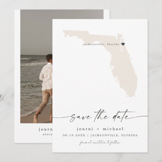 JOURNI Florida Map Beach Destination Save the Date Kaart (Voorkant / Achterkant)