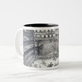 Jousting, 1565 tweekleurige koffiemok (Voorkant links)