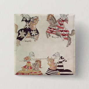 Jousting Knachten uit het boek van Sir Thomas Holm Vierkante Button 5,1 Cm
