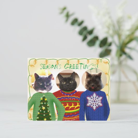 Jouw 3 katten in Ugly Kerstmis Briefkaart (Staand voorkant)