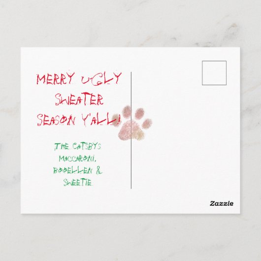 Jouw 3 katten in Ugly Kerstmis Briefkaart (Achterkant)