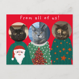 Jouw 3 katten in Ugly KerstSweaters Briefkaart