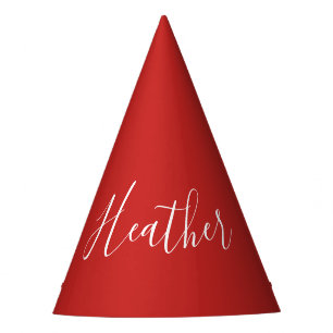 Jouw aangepaste witte script op rood feesthoedjes