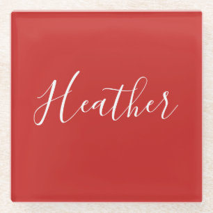Jouw aangepaste witte script op rood glazen onderzetter
