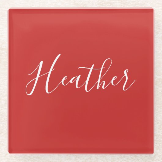 Jouw aangepaste witte script op rood glazen onderzetter (Voorkant)