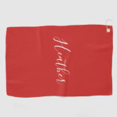Jouw aangepaste witte script op rood golfhanddoek (Horizontaal)