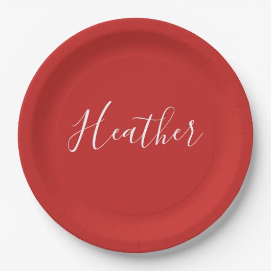 Jouw aangepaste witte script op rood papieren bordje (Voorkant)