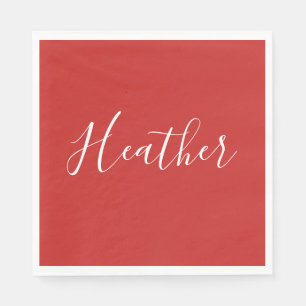 Jouw aangepaste witte script op rood servet