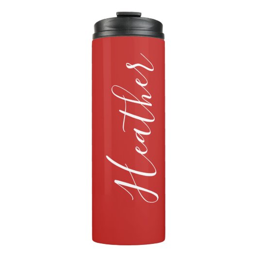 Jouw aangepaste witte script op rood thermosbeker (Voorkant)