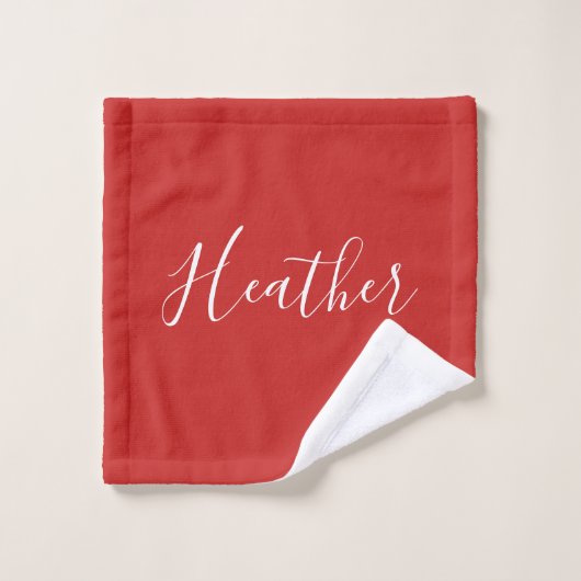 Jouw aangepaste witte script op rood washandje (Wasdoekje)