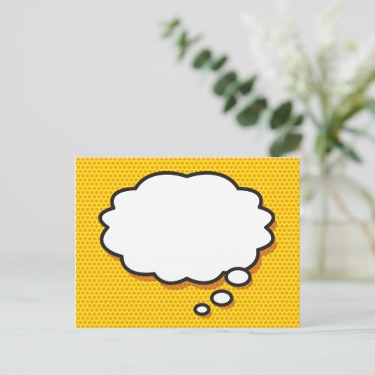 Jouw Bericht Gedachtespeechballon Pret Retro Strip Aankondigingskaart (Staand voorkant)