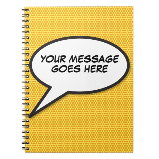 Jouw Bericht Speech Bubble Fun Retro Stripboek Notitieboek (Voorkant)
