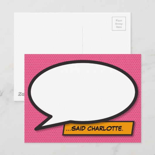Jouw bericht Speech Bubble Pink Comic Book Briefkaart (Voorkant / Achterkant)