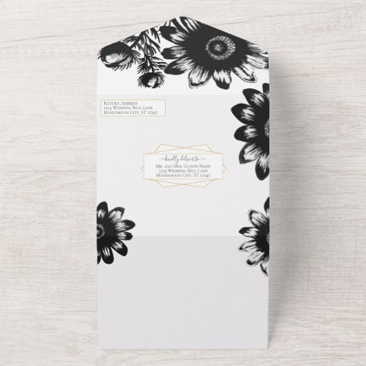 Jouw bloem foto Zwart-wit zonnebloem All In One Uitnodiging (Buitenkant)