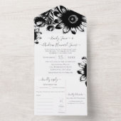 Jouw bloem foto Zwart-wit zonnebloem All In One Uitnodiging (Binnen)