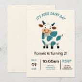 Jouw Dairy Day verjaardagsuitnodigingkaart Kaart (Voorkant / Achterkant)