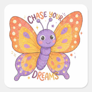 Jouw Dromen Najaagd Illustratie van een Cute Vlind Vierkante Sticker