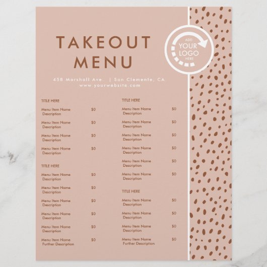 JOUW EIGEN LOGO Beige & Boho Bruin Afhaalmenu Flyer (Voorkant)