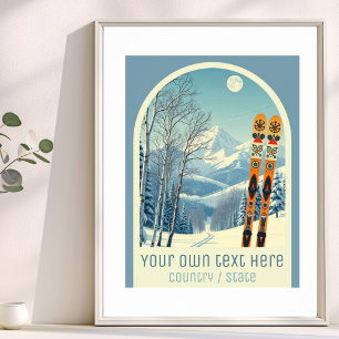 Jouw eigen tekst skioord vakantie berg Poster