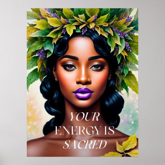 Jouw energie is heilige zwarte vrouw botanische ku poster (Voorkant)