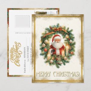 Jouw familiefoto vintage kerstman goud kerstfeest feestdagenkaart