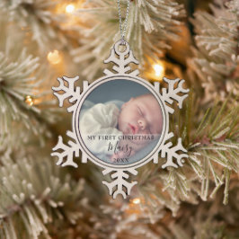 Jouw favoriete babyfoto eerste kerst tin sneeuwvlok ornament