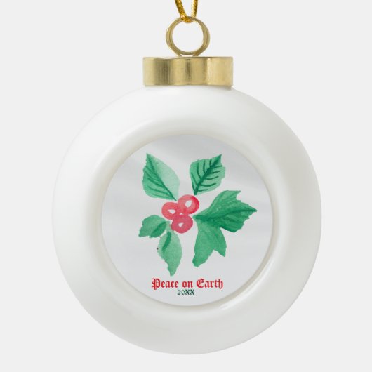 Jouw favoriete icoon Gepersonaliseerde Kerst Holly Keramische Bal Ornament (Voorkant)