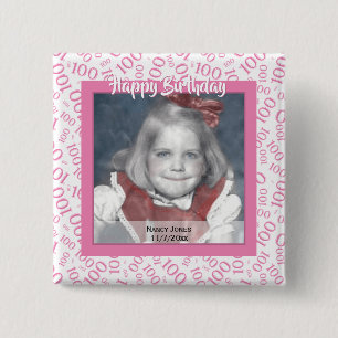 Jouw foto 100ste Willekeurig nummerpatroon Roze/Wi Vierkante Button 5,1 Cm