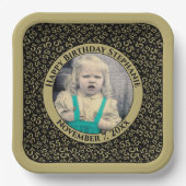 Jouw foto 55 Willekeurig nummerpatroon Zwart/Goud Papieren Bordje (Voorkant)