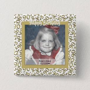 Jouw foto 90 Willekeurig getallenpatroon goud/wit Vierkante Button 5,1 Cm