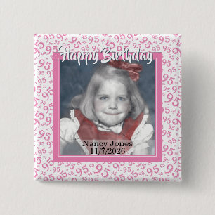 Jouw foto 95 Willekeurig nummerpatroon Roze/Wit Vierkante Button 5,1 Cm
