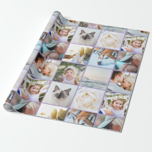 Jouw foto aangepaste rastercollage lavendelpaars cadeaupapier