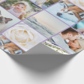 Jouw foto aangepaste rastercollage lavendelpaars cadeaupapier (Hoek)