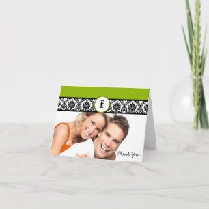 Jouw foto Apple Green & Black Damask Bedankt