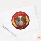 Jouw foto, bewaar de datum, gouden bloemen donkerr ronde sticker (Envelop)