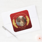 Jouw foto, bewaar de datum, gouden bloemen donkerr vierkante sticker (Envelop)