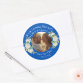 Jouw foto, bewaar de datum, kobaltblauw en wit ronde sticker (Envelop)