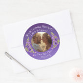 Jouw foto, bewaar de datum, paarse mauve bloemen ronde sticker (Envelop)