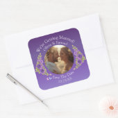 Jouw foto, bewaar de datum, paarse mauve bloemen vierkante sticker (Envelop)
