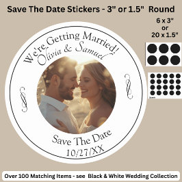 Jouw foto, bewaar de datum, zwart-wit oneindigheid ronde sticker