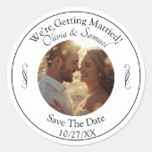 Jouw foto, bewaar de datum, zwart-wit oneindigheid ronde sticker (Voorkant)