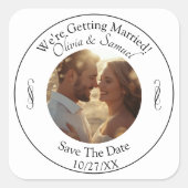 Jouw foto, bewaar de datum, zwart-wit oneindigheid vierkante sticker (Voorkant)